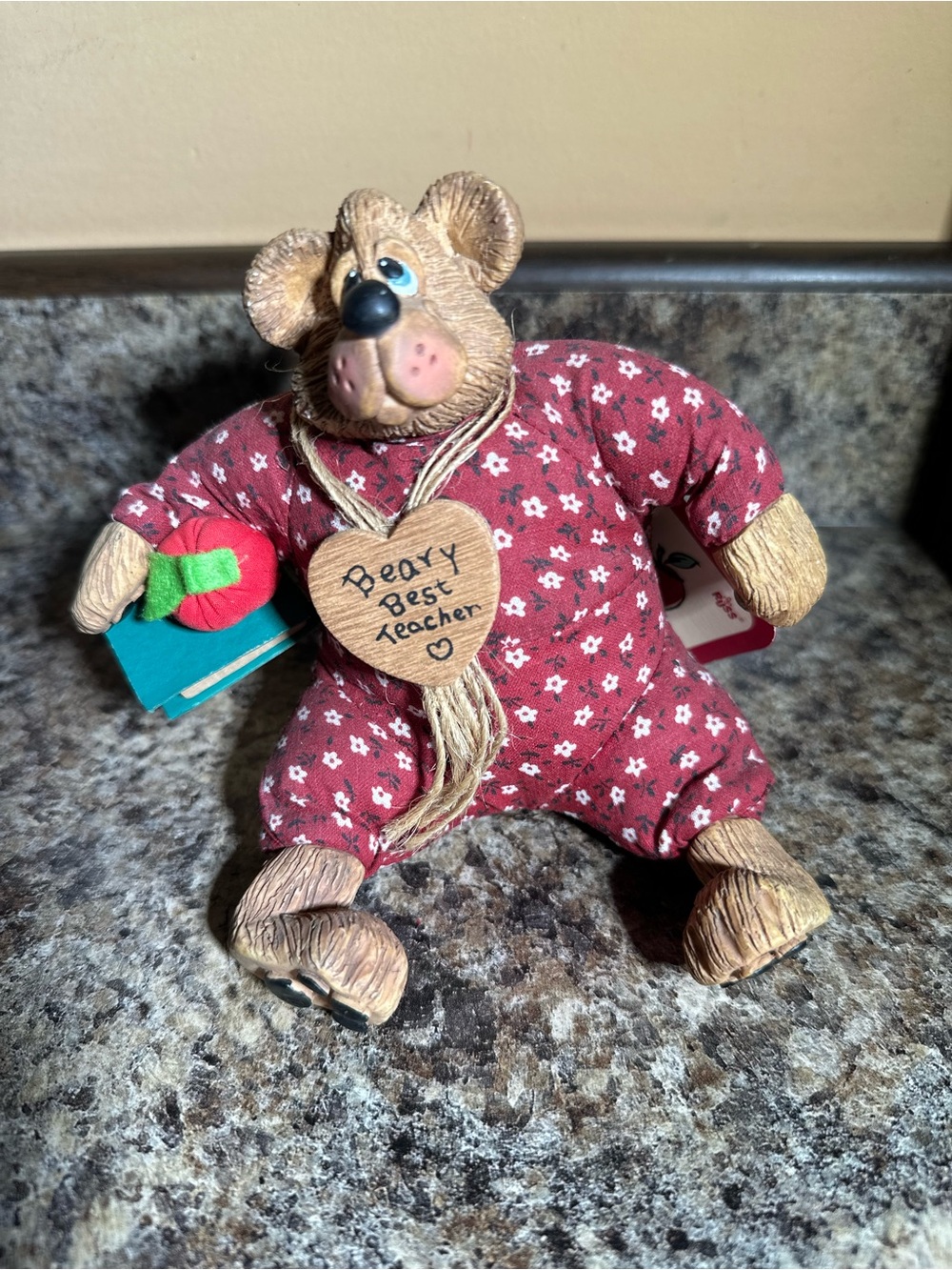 Russ Berrie Red Floral "Beary Best Teacher" Bear Figurine